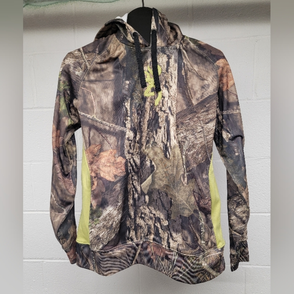 Browning Mossy Oak Camouflage with Yellow/Green Hoodie Size Mens Small